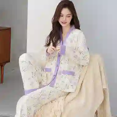 兰缪 长袖长裤怀孕期月子服产后喂奶哺乳家居服睡衣套装 女款 图片色