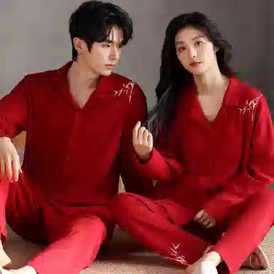 兰缪 长袖结婚新婚喜庆本命年长裤睡衣套装 女款 红色