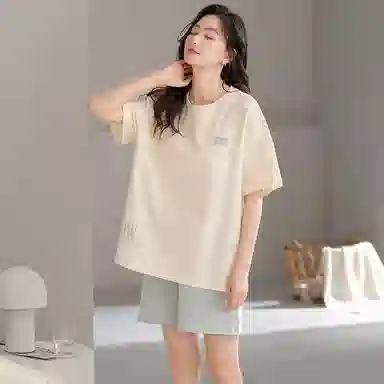 兰缪 短袖带胸垫薄款家居服睡衣套装 女款 图片色