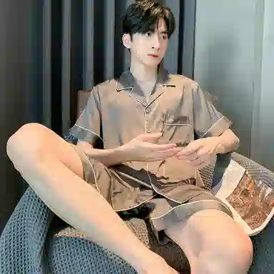 兰缪 夏季冰丝短袖时尚休闲短裤睡衣套装 男款 黑色