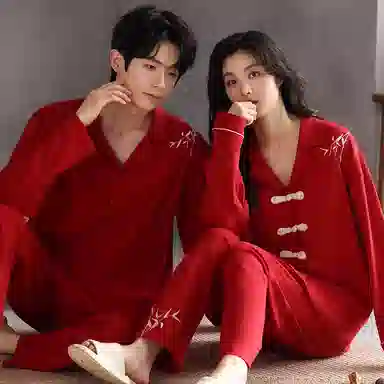 兰缪 长袖结婚新婚喜庆本命年长裤睡衣套装 女款 红色
