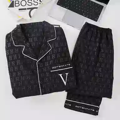 兰缪 休闲简约舒适长袖春秋冬季睡衣套装 男款 图片色