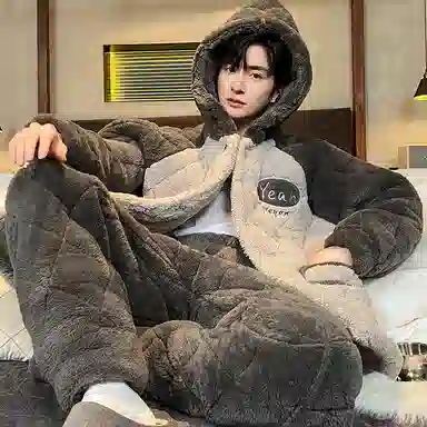 兰缪 加厚青少年保暖休闲长袖长裤家居服睡衣套装 男款 图片色