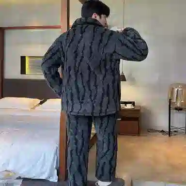 兰缪 三层夹棉袄保暖可外穿家居服长袖长裤睡衣套装 男款 礼袋装 图片色