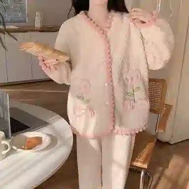 兰缪 可爱保暖休闲加厚家居服睡衣套装 女款 图色