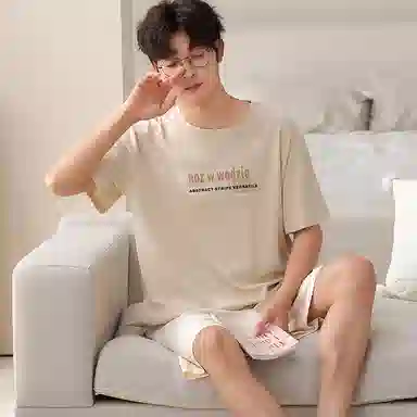 兰缪 舒适凉感透气短袖可外穿家居服睡衣套装 男款 图片色