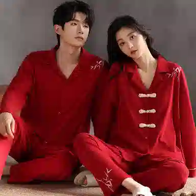 兰缪 长袖结婚新婚喜庆本命年长裤睡衣套装 女款 红色