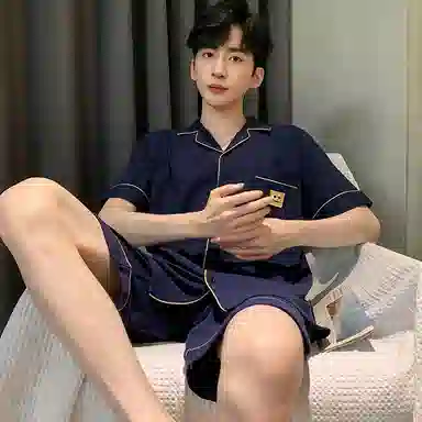 兰缪 凉感休闲短袖上衣居家服五分裤睡衣套装 男款 图片色