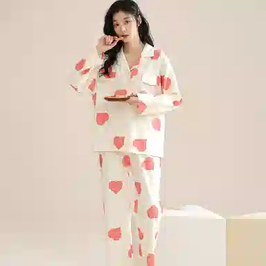 兰缪 甜美休闲开衫长袖长裤睡衣套装 女款 图片色