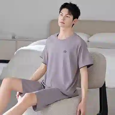 兰缪 舒适透气亲肤短袖薄款可外穿家居服睡衣套装 男款 图片色