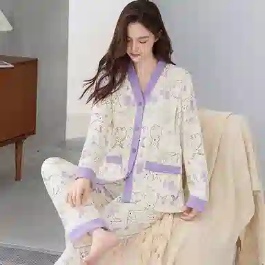 兰缪 长袖长裤怀孕期月子服产后喂奶哺乳家居服睡衣套装 女款 图片色