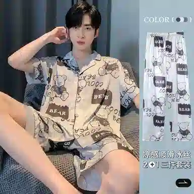 兰缪 时尚简约高级短袖凉感休闲短裤舒适亲肤长裤睡衣套装 男款
