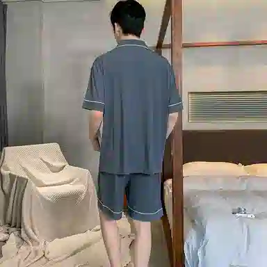 兰缪 夏季冰丝短袖时尚休闲短裤睡衣套装 男款 黑色