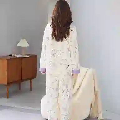 兰缪 长袖长裤怀孕期月子服产后喂奶哺乳家居服睡衣套装 女款 图片色