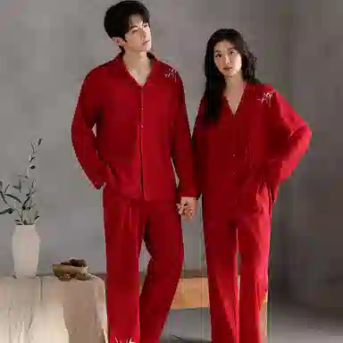 兰缪 长袖结婚新婚喜庆本命年长裤睡衣套装 女款 红色
