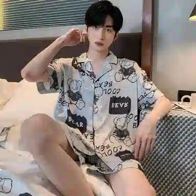 兰缪 时尚简约高级短袖凉感休闲短裤舒适亲肤长裤睡衣套装 男款