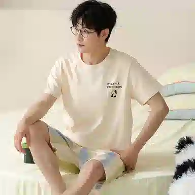 兰缪 卡通舒适休闲短袖五分裤夏季睡衣套装 男款 图片色