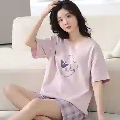 兰缪 休闲舒适短袖薄款家居服可外穿睡衣套装 女款 图片色