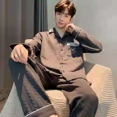 兰缪 加厚长袖舒适休闲可外穿家居服睡衣套装 男款 黑色