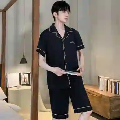 兰缪 时尚简约高级短袖凉感休闲短裤舒适亲肤长裤睡衣套装 男款