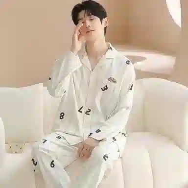 兰缪 男士春秋季纯棉开衫长袖休闲男生可外穿翻领家居服睡衣套装 男款