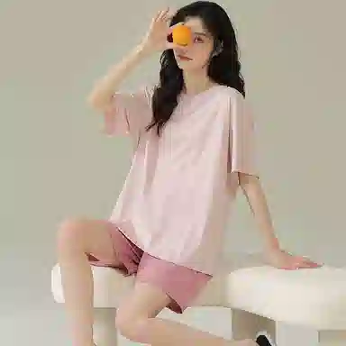 兰缪 舒适纯色凉感短袖三分裤睡衣套装 女款 图片色