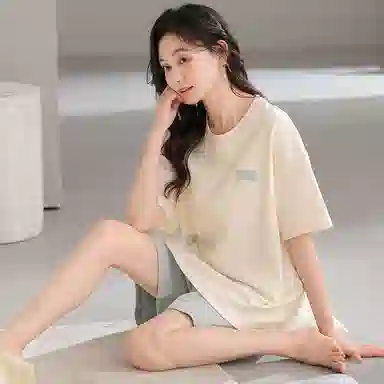 兰缪 短袖带胸垫薄款家居服睡衣套装 女款 图片色