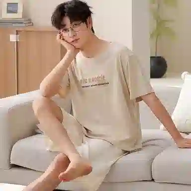 兰缪 舒适凉感透气短袖可外穿家居服睡衣套装 男款 图片色