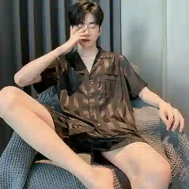 兰缪 时尚简约高级短袖凉感休闲短裤舒适亲肤长裤睡衣套装 男款