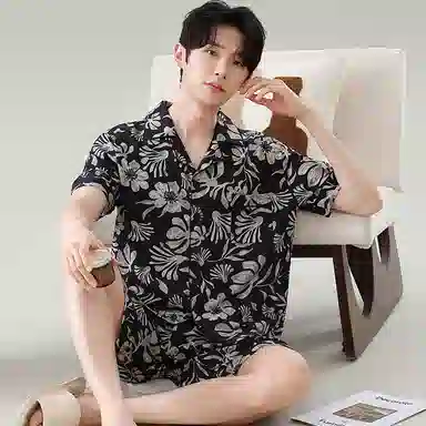 兰缪 短袖短裤薄款家居服可外穿睡衣套装 男款