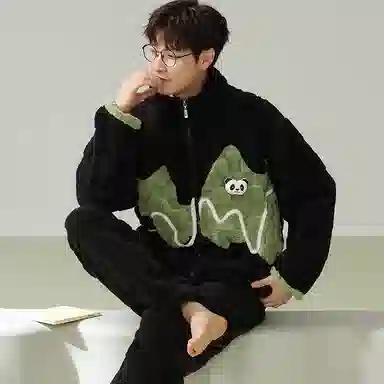 兰缪 新婚喜庆珊瑚绒加绒加厚本命年保暖长袖长裤睡衣套装 男款 红色