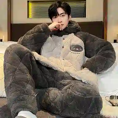 兰缪 加厚青少年保暖休闲长袖长裤家居服睡衣套装 男款 图片色