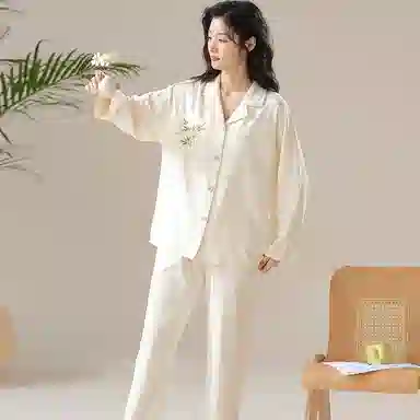 兰缪 薄款长袖长裤纯色高级感家居服睡衣套装 女款 图片色