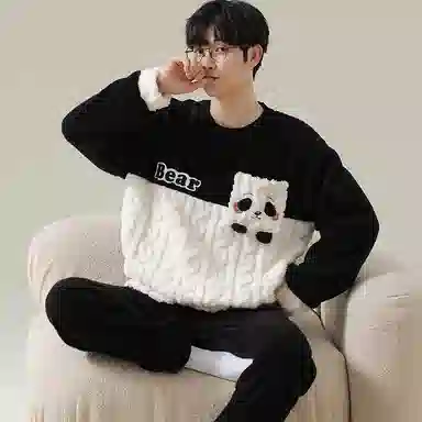 兰缪 新婚喜庆珊瑚绒加绒加厚本命年保暖长袖长裤睡衣套装 男款 红色