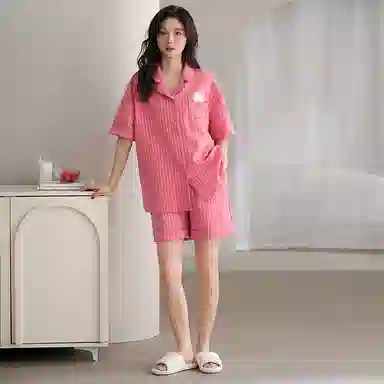 兰缪 可爱卡通休闲短袖三分裤夏季睡衣套装 女款 图片色