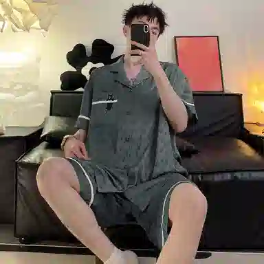 兰缪 高级感短袖可外穿家居服五分裤夏季睡衣套装 男款