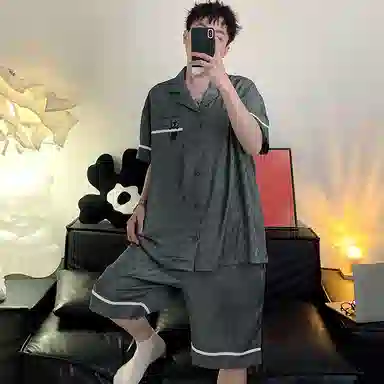 兰缪 高级感短袖可外穿家居服五分裤夏季睡衣套装 男款