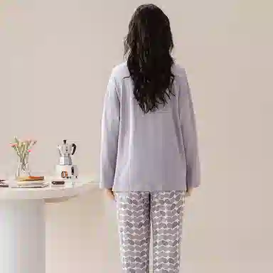 兰缪 带胸垫一体女士春秋季夏天长袖纯棉少女生家居服 睡衣套装 女款