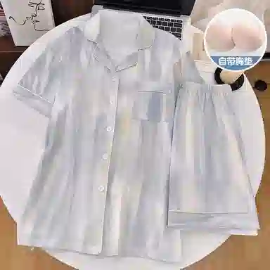 兰缪 短袖带胸垫家居服可外穿简约韩版睡衣套装 女款