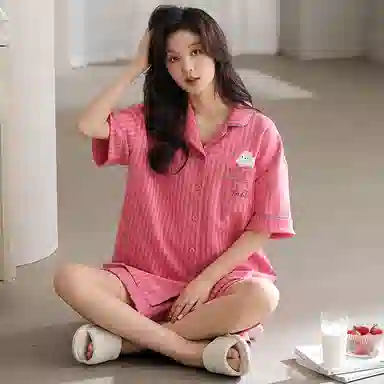 兰缪 可爱卡通休闲短袖三分裤夏季睡衣套装 女款 图片色