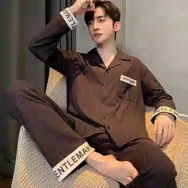 兰缪 纯棉长袖青少年时尚休闲家居服睡衣套装 男 图色