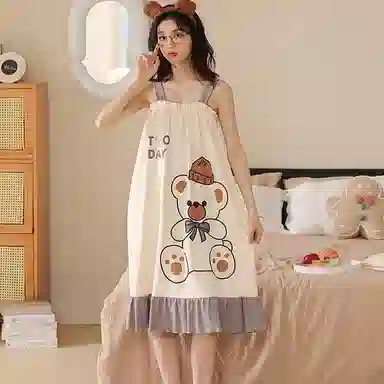 兰缪 薄款无袖吊带连衣裙可爱全棉睡裙 女款 图片色