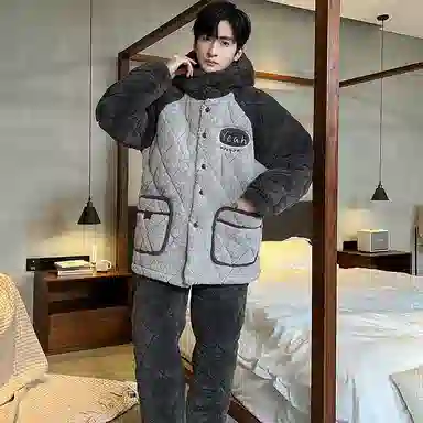 兰缪 加厚青少年保暖休闲长袖长裤家居服睡衣套装 男款 图片色