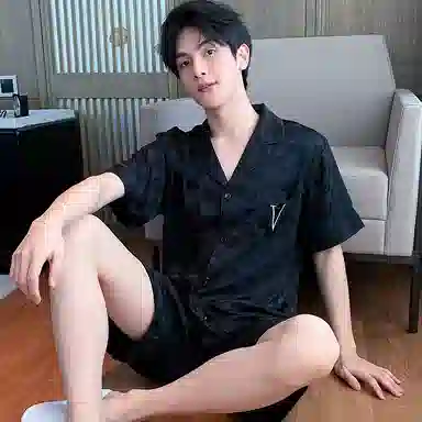 兰缪 翻领休闲短袖松紧腰短裤睡衣套装 男款 黑色