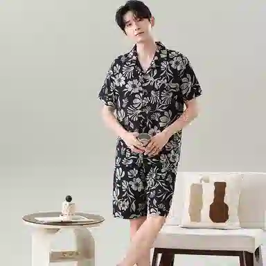 兰缪 短袖短裤薄款家居服可外穿睡衣套装 男款