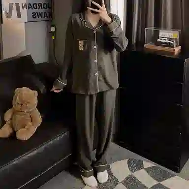 兰缪 舒适休闲翻领长袖上衣家居服长裤睡衣套装 女款 图片色