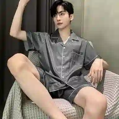兰缪 夏季冰丝短袖时尚休闲短裤睡衣套装 男款 黑色
