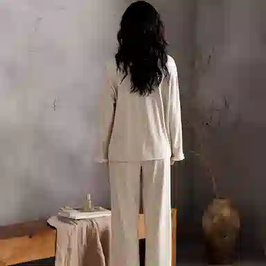 兰缪 舒适透气带胸垫长袖长裤可外穿家居服睡衣套装 女款 图色