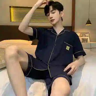 兰缪 凉感休闲短袖上衣居家服五分裤睡衣套装 男款 图片色