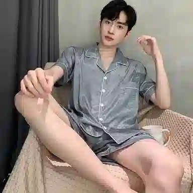 兰缪 美式字母简约短袖冰丝凉感短裤睡衣套装 男款 灰色